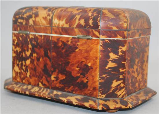 A Victorian tortoiseshell two division tea caddy, 9in.